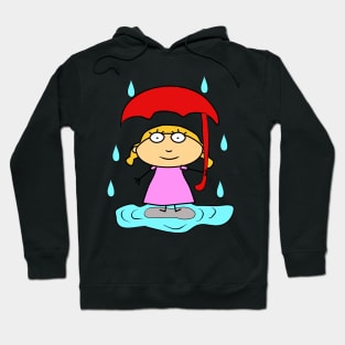 Girl with an umbrella in the rain. Protection and safety. Interesting design, modern, interesting drawing. Hobby and interest. Concept and idea. Hoodie